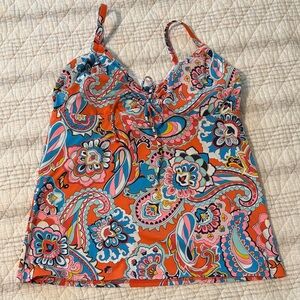 Lands' End Orange Multicolor Paisley Tankini